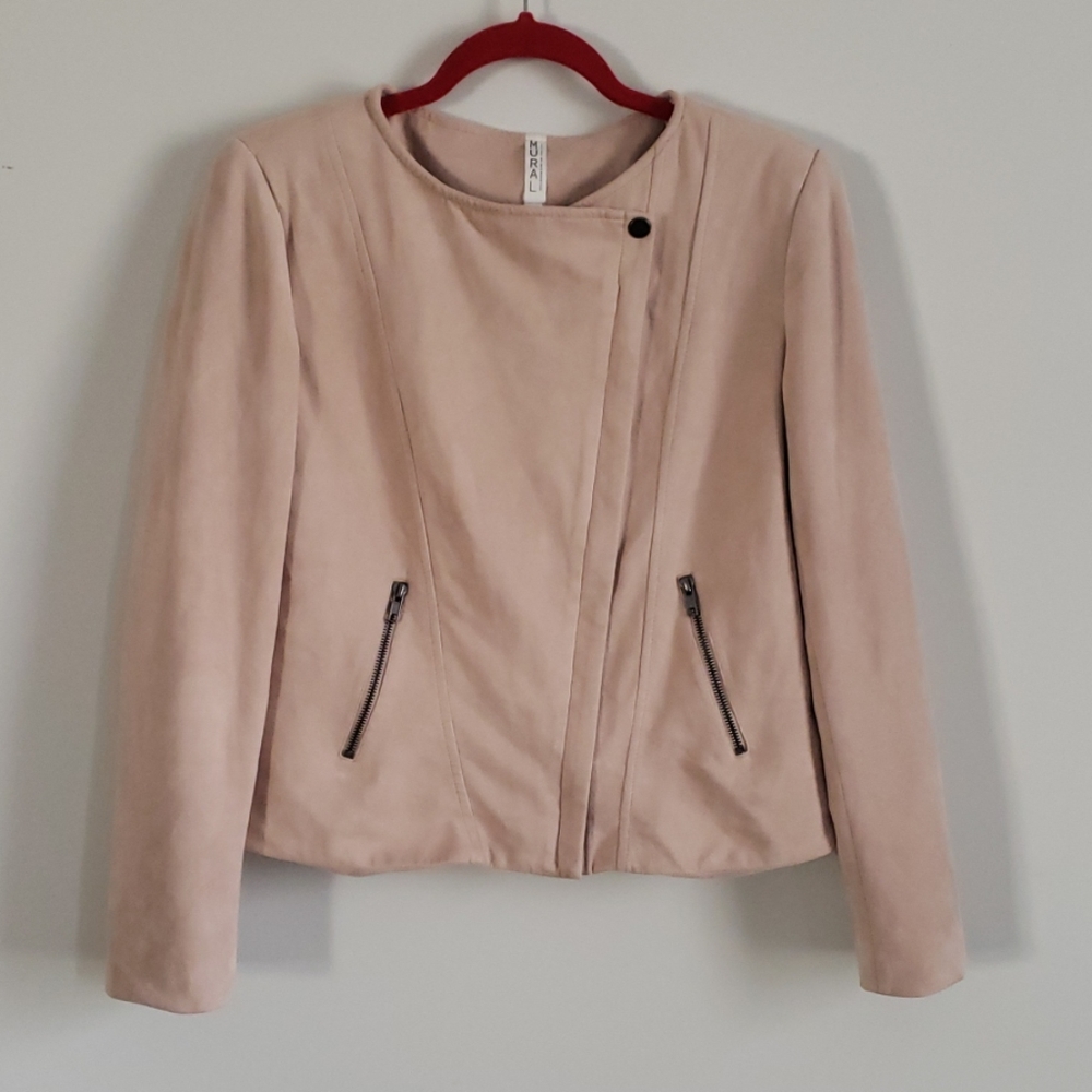Mural Blush Faux Suede Moto Jacket